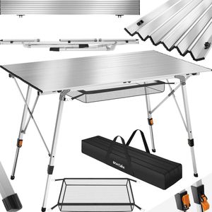 Tectake®- Aluminium Campingtafel Kampeertafel Klaptafel - In Hoogte Verstelbaar - Zilverkleurig