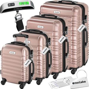 tectake® - Kofferset Mila 4-delig met bagageweegschaal en bagagelabel - rosegold