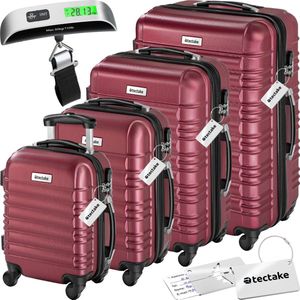tectake®- Kofferset reiskoffers handbagage Mila 4-delig met bagageweegschaal en bagagelabel - rood - 404991