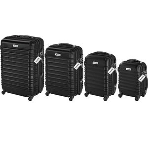 tectake®, 4-delige kofferset met harde schaal, reiskofferset met wielen, ABS, kofferset met telescopisch handvat en slot, inclusief bagageweger , trolleymaten S-M-L-XL - zwart