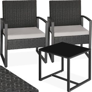 tectake®- Wicker zitgroep Granada -zwart - tuinset balkonset - 2 personen - 404994