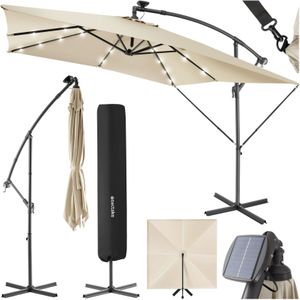 tectake® Vierkante parasol - Met LED-verlichting op zonne-energie - Incl. beschermhoes - Zweefparasol - Zonwering terras, tuin - Balkonparasol - Grote parasol - Scherm 250x250cm - Beige