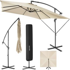 tectake® rechthoekige parasol met beschermhoes en zwengel, zweefparasol, waterafstotend, zonwering voor terrassen, tuinen en patio's, balkonparasol groot, marktparasol, Ø250cm (beige)