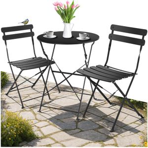 tectake® Bistroset Frieda - Inklapbaar - Zwart - Stalen Frame - Voor Balkon en Terras
