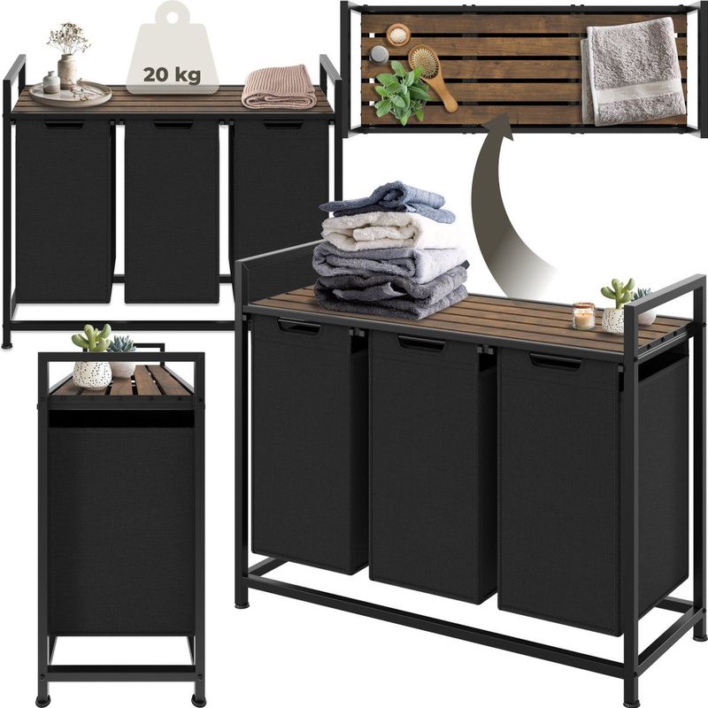 tectake - Wassorteerder - Wasmand - 3 Vakken - Industriële Stijl - 34x93,5x72cm