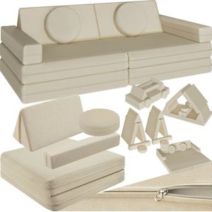 tectake® Spielsofa, 8-teilig, flexible Anordnung, Leinenbezüge, abnehmbar und waschbar, stapelbar