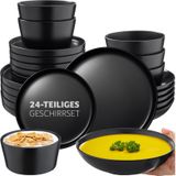 Tectake - Una - Serviesset - Aardewerk - 24 Delig - Voor 6 Personen - Magnetron- en Vaatwasmachinebestendig