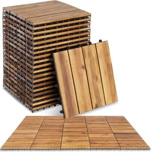 tectake® - Houten tegels - Weerbestendig - Vloerbedekking voor balkon of terras - Vloertegels - Terrastegels met kliksysteem - Drainage - Set van 20
