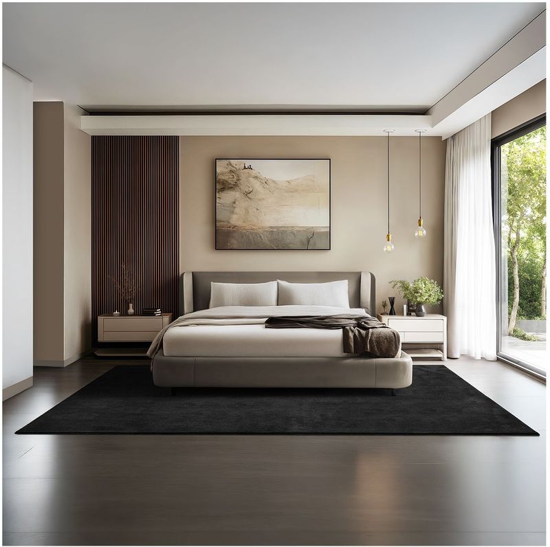 tectake® Kortpolig Vloerkleed - 200 x 290 cm - Zwart - Tapijt voor Woonkamer, Slaapkamer, Eetkamer - Onderhoudsvriendelijk en Wasbaar - Antislip Ondertapijt - Allergievriendelijk - Diverse maten en kleuren