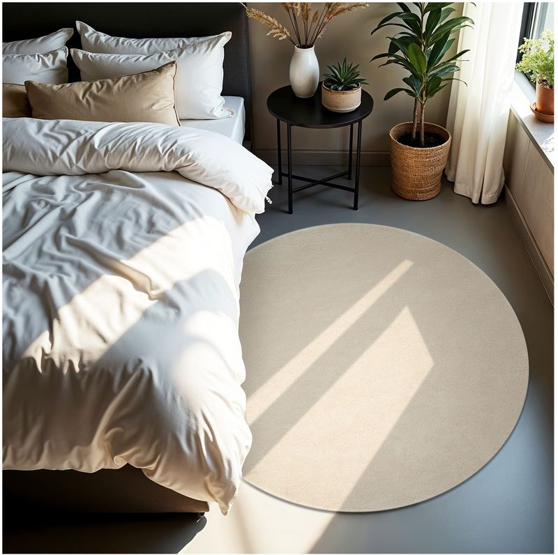 tectake - Soft Zone - Vloerkleed - Beige - Ø 120 cm, Laagpolig, Antislip Onderkant