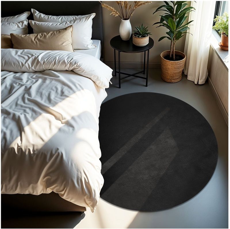 Soft Zone - Vloerkleed - Zwart - Kortpolig - Ø 120 cm