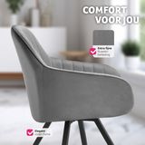 tectake® - Draaibare eetkamerstoel met armleuningen - Ergonomische kuipstoel met fluwelen bekleding - Gewatteerd - Draaistoel voor woonkamer, eettafel, studeerkamer, kaptafel en keuken - Grijs