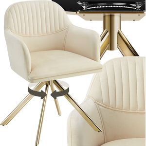 tectake® Fluwelen Draaistoel - Eetkamerstoel - Creme/goud - Fluwelen Bekleding