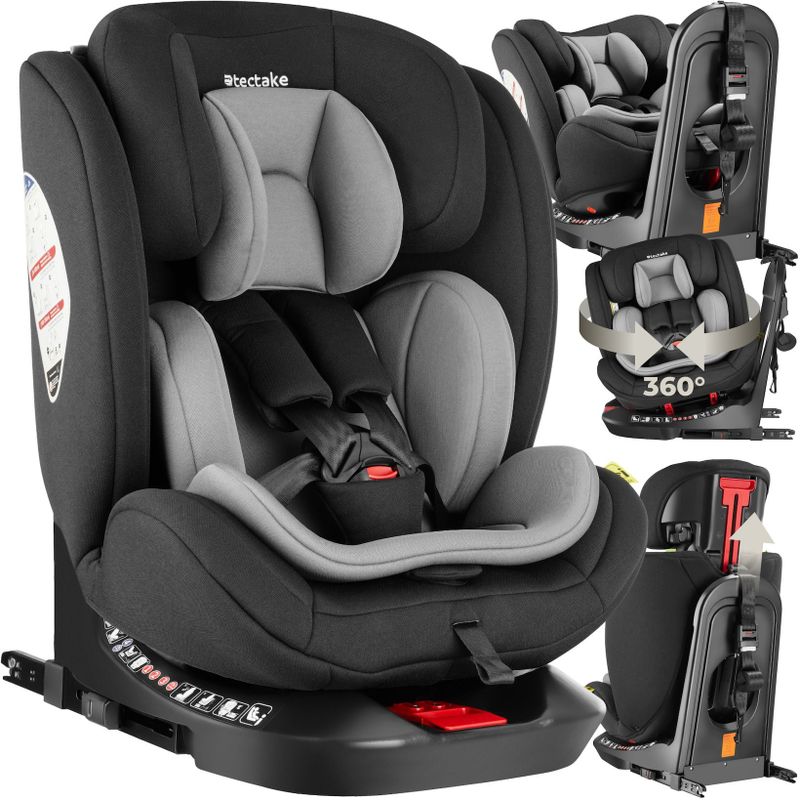 Draaibare autostoel Linus, i-Size goedkeuring, met ISOFIX - lichtgrijs / zwart