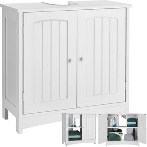tectake® Waschbeckenunterschrank, 2 geräumige Fächer, 2 leichtgängige Flügeltüren, 62 x 30 x 60 cm