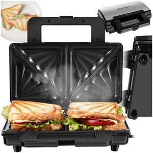 tectake® Sandwichmaker, hitzebeständiges Aluminium-Gehäuse, 1000 W, automatische Temperaturregelung, rutschfeste Füße, 29 x 24,5 x 10 cm