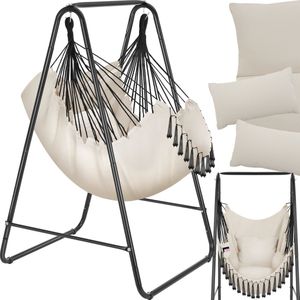 tectake® Hängesessel, 3 extra dicke Kissen, Belastbarkeit 160 kg, große Zierquasten, 85 x 100 x 154,5 cm
