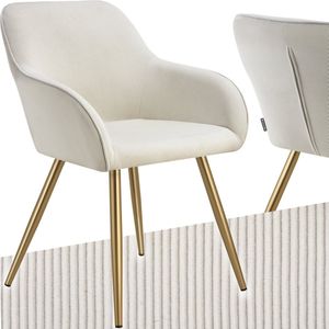 tectake® Stoel - Gestoffeerde woonkamerstoel met cordlook/ribstof - Designstoel, loungestoel - Draagvermogen tot 120kg - div kleuren - creme/goud