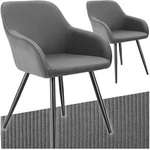 tectake® Stoel - Gestoffeerde woonkamerstoel met cordlook/ribstof - Designstoel, loungestoel - Draagvermogen tot 120kg - Set van 2 - Div kleuren - zwart/grijs