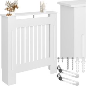 tectake® Radiatorombouw - Radiatorafdekking - Radiatorpaneel - Radiatoromkasting - Verwarmingsombouw - Lamellenontwerp, met plank - Div. afmetingen - 78x19x82cm - wit