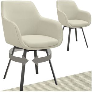 tectake® Draaibare eetkamerstoel Alicon - Gestoffeerd - Stijl en comfort in één - Eetkamerstoel - Bureaustoel - Woonkamerstoel - Fauteuil - Set van 2 - Beige