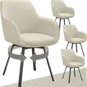 Tectake - Alicon - Draaibare Eetkamerstoel - Beige - Gestoffeerd - Set van 4