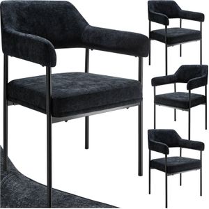 tectake® - Eetkamerstoel - Geweven Stof - Zwart - Set van 4