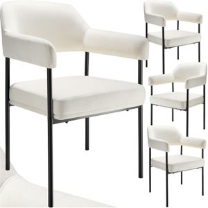 tectake® Doé - Eetkamerstoel - Offwhite - Geweven Stof - Set van 4