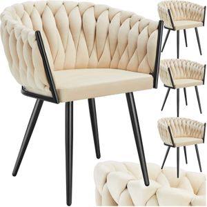 tectake® Fluwelen eetkamerstoel - Kuipstoel met armleuning in knooplook - Eetkamerstoel - Moderne eetkamerstoel voor woonkamer en eetkamer - Keukenstoel - Kaptafelstoel - Slaapkamerstoel - Diverse kleuren - Set van 4 - Zandkleur