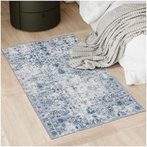 tectake - Vintage Design Vloerkleed - Blauw - Laagpolig - 80cm x 150cm