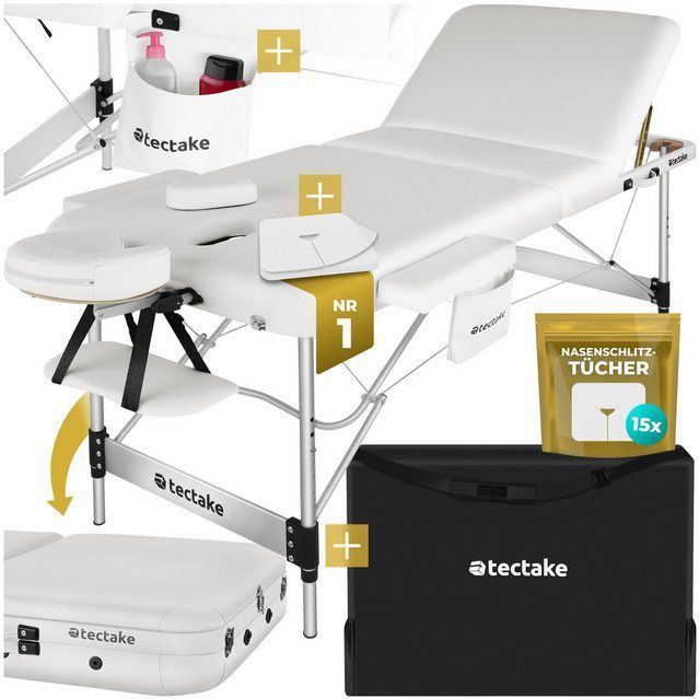 Tectake - Ko Tao - Massagetafel - Wit - 3 Zones, Aluminiumframe, Inklapbaar