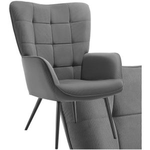 Tectake - Hygge - Fauteuil - Antraciet/Zwart - Ribstof - Ergonomisch