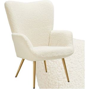 tectake® Oorfauteuil in Scandinavische stijl - Teddystoel Hygge - Stoel voor woonkamer, slaapkamer - Loungefauteuil - Goud metalen poten - Draagvermogen tot 150 kg - Crème