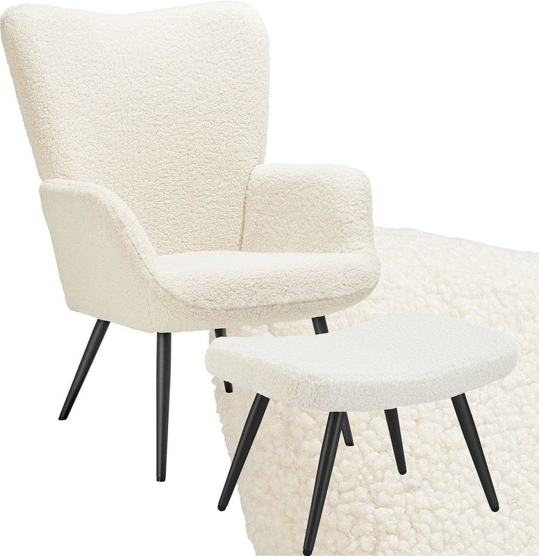 Tectake® Ear Sessel gepolstert - Skandinavischer Stil, Teddy Chair, Wohnzimmer, Schlafzimmer, Lounge Chair, Belastbarkeit bis 150 kg - mit Fußhocker