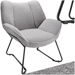 tectake® Loungefauteuil - Fauteuil Kjeld - gestoffeerd - Bouclé bekleding - lichtgrijs