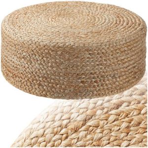 tectake® Poef - Rond - Boho-Stijl - Jute - Zachte Vulling