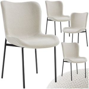 tectake® Gestoffeerde stoel - Eetkamerstoel - Geweven stof - Ergonomische vorm - Hoge rugleuning - Draagkracht 120 kg - Diverse kleuren - Set van 4 - Beige/zwart