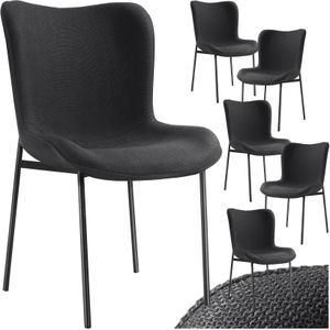 Gestoffeerde stoel Tessa - Geweven stof zwart/zwart, Set van 6