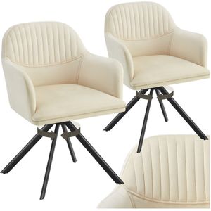 tectake® Fluwelen draaistoel - Bureaustoel - Eetkamerstoel met armleuningen - Fluwelen bureaustoel, keukenstoel, woonkamerstoel - 56 x 59 x 81 cm - Set van 2 - Creme/zwart