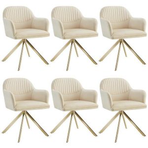 Lona fluwelen draaistoel met dikke vulling - creme/goud, Set van 6
