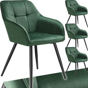 tectake® Gestoffeerde stoel - Eetkamerstoelen - Fluweellook - Stikpatroon - Gecapitonneerd - Kuipstoel - Kaptafelstoel - Set van 4 stoelen - div. kleuren - Donkergroen/zwart