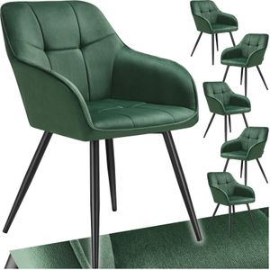 tectake - Marilyn - Eetkamerstoelen - Donkergroen/Zwart - Fluweellook - Set van 6