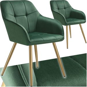 tectake - Marilyn - Eetkamerstoelen - Groen/goud - Fluwelen stof - Set van 2