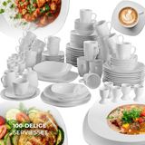 Tectake - Combi Servies Salerno - Porselein - Wit - Voor 12 Personen - 100-delig
