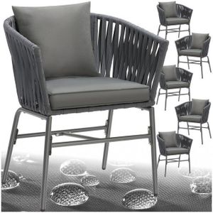 tectake® Stuhlset, Geflecht im Rope-Design, abnehmbare Polyesterbezüge, 60 x 61 x 77 cm