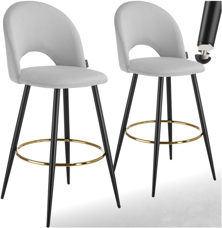 tectake® Barstuhl, in Samtoptik, gepolstert, pulverbeschichtete Stahlbeine, 49 x 58 x 110 cm, Belastbarkeit 120 kg