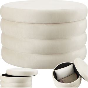 Hocker Altu XL, gestoffeerd, opbergruimte - Fluweellook crèmewit