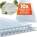 tectake® 10er Set Doppelstegplatten, 7,32 m² Gesamtfläche, individuell zuschneidbar, wärmedämmend, temperaturresistent, 121 x 60,5 x 0,4 cm je Platte