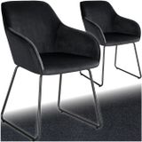 tectake® - Eetkamerstoel Jeane - Set van 2 Eetkamerstoelen - Met doorlopende rugleuning en armleuning - Kuipstoelen met fluwelen bekleding - Stijlvolle keukenstoelen voor eetkamer of woonkamer - Slipvrije en vloerbeschermende voetjes - Zwart/zwart