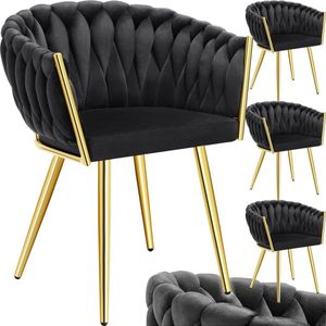 Set eetkamerstoelen Astano fluweel, knoopdesign - zwart/goud, Set van 4